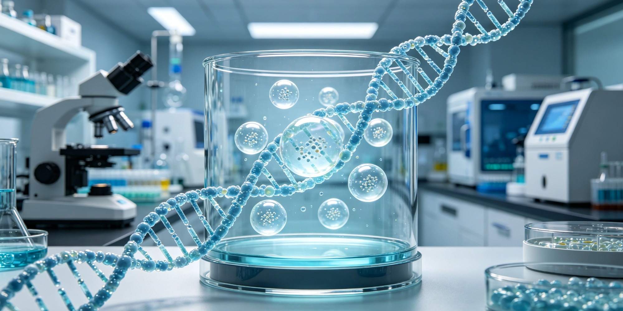 Futuristic 3D rendering of glowing orb representing cellular communication in advanced skincare biotechnology